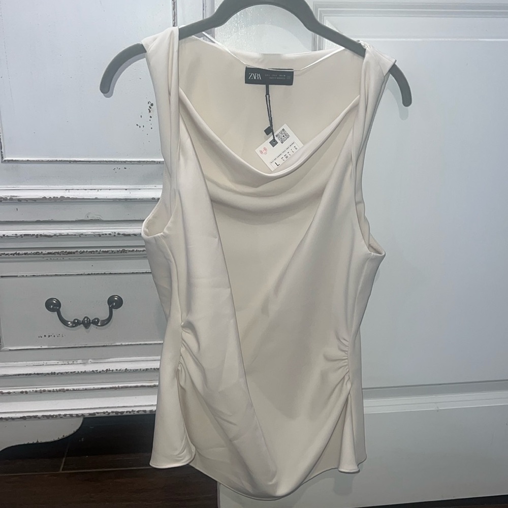 Zara cream blouse with ruched sides size L